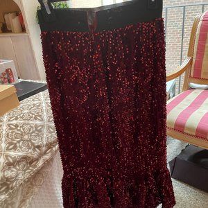 RED SEQUIN SKIRT WITH STRECH WAIST -ruffle bottom
